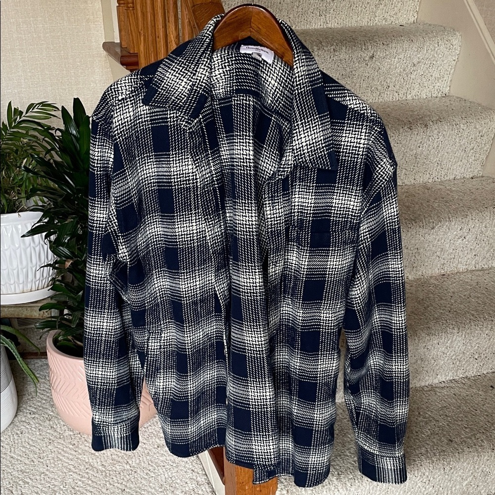 Goodfellow & Co Heavyweight Cotton Men's Navy and White Plaid Shirt